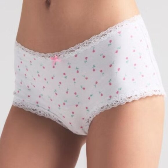 SKIMS Lightweight Cotton Lace Trim Boyshort Snow Ditzy Rose Print Large NWT - Picture 1 of 9